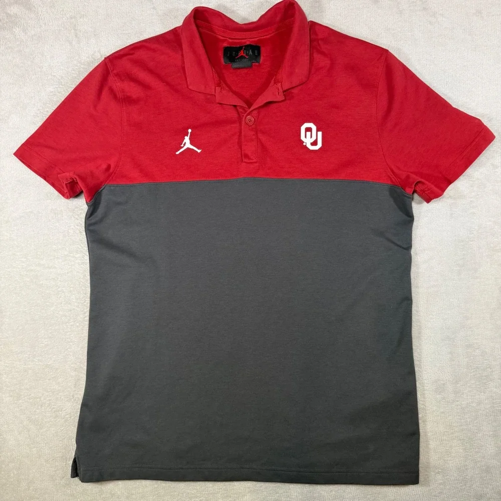 Jordan‎ Oklahoma Sooners Mens Red Grey Colorblock Polo Shirt DQ7737-613 L
